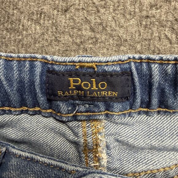 Polo Ralph Lauren Jean Shorts Girls Small 7 Blue Logo Panels Adjustable Cotton - Picture 3 of 6
